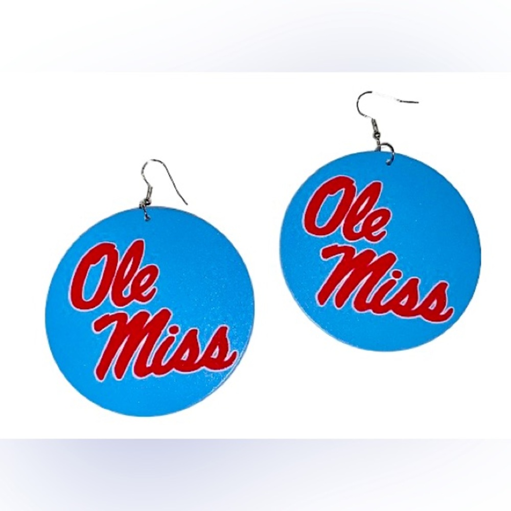NEW CUSTOM Ole Miss University of Mississippi powder blue earrings jewelry - Picture 1 of 5
